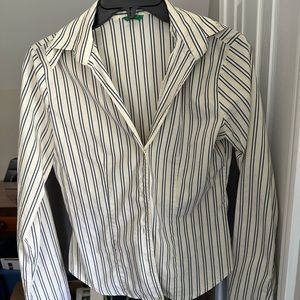 United Colors of Benetton striped blouse, white with blue. Women’s size small.